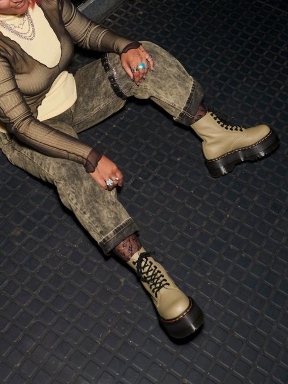 Dr. Martens Olive Green Lace-Up Platform Boots